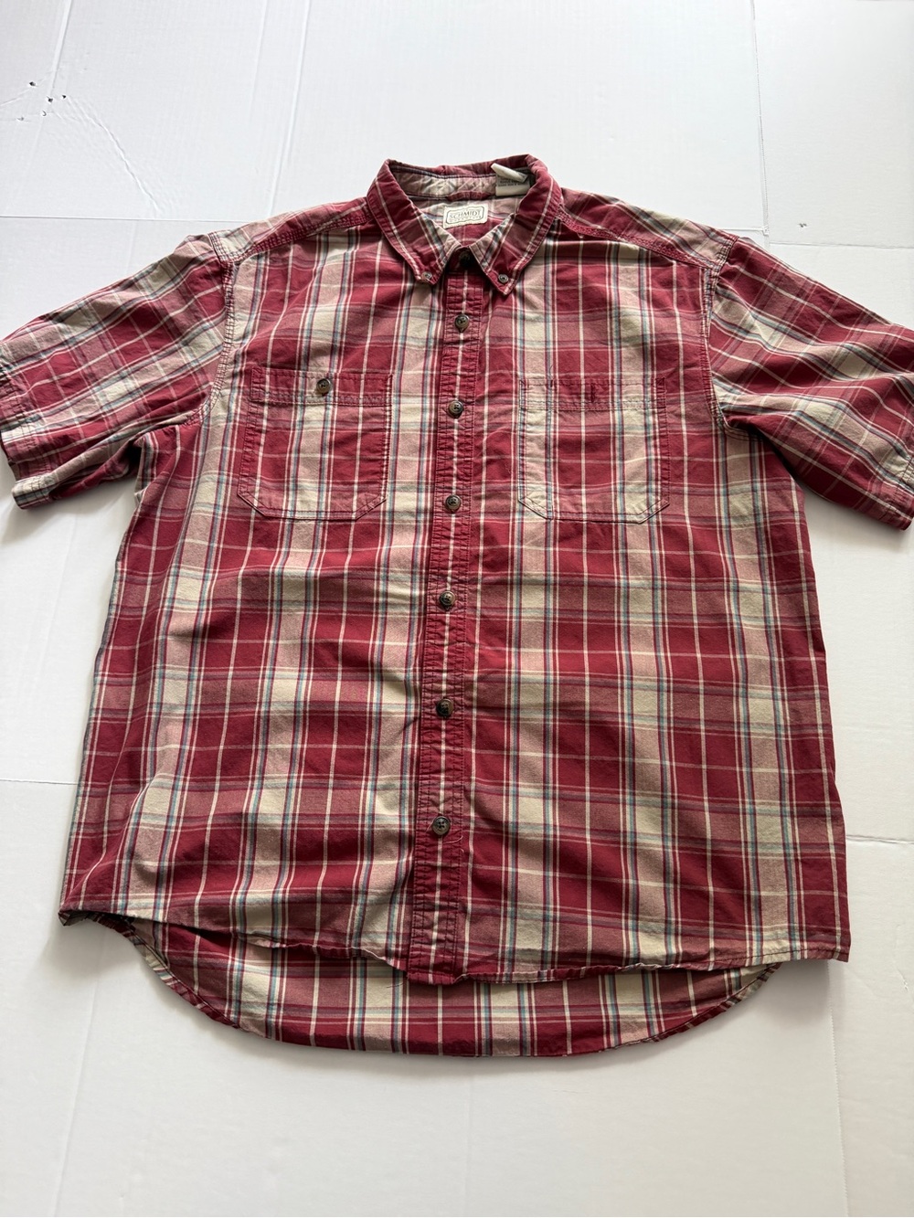 Men's Red Plaid Short-Sleeve Button-Down Shirt